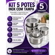 Kit Tigela Inox Com Tampa Jogo 5 Tigelas 200 a 1300ml Potes Para Alimentos Cozinha Salada
