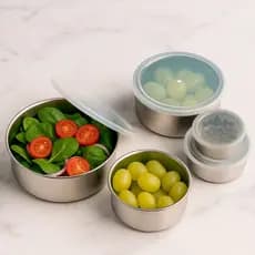 Conjunto 5 Bowl Tigela De Inox 200 a 1300ml Saladeira Vasilha Com Tampa