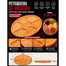 Petisqueira Madeira Teca 8 Divisórias ou Bambu Natural 7 Divisórias para Petiscos e Frios