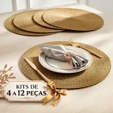 Kits de 4 a 12 Peças Jogo Americano Dourado Redondo Mesa Posta Sousplat Prático Dia a Dia Decoração