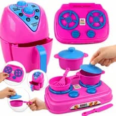 KIT COZINHA INFANTIL COM FOGÃO + AIRFRYER + JOGO DE JANTAR PANELINHAS  peças