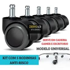 Kit 5 Rodízios Rodinhas Para Cadeira de Escritório Gamer Silicone Anti-risco Pino 11mm