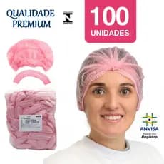 Touca Descartável Rosa 100 Unidades ORIGINAL com Anvisa TNT