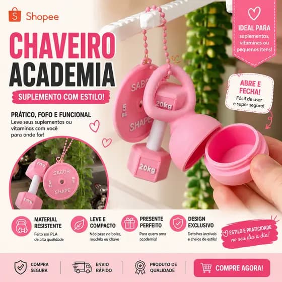 Kit Chaveiro Academia 3 Peças Porta Objetos Impressão 3D Kettlebell Halter Anilha Fitness Presente Criativo