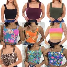 Atacado Kit Cropped 7 Peças Revenda Blusinha Canelado Top Alça Grossa