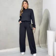 Conjunto Feminino Pantalona Blusa Manga Longa Moda Outono Inverno Casual