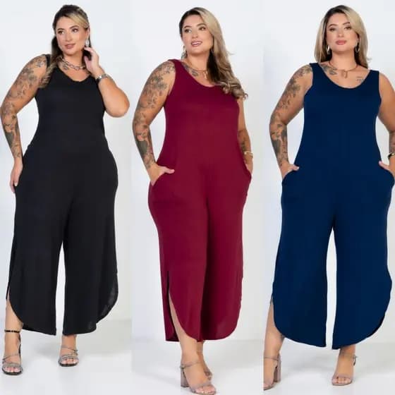 Macação Pantacourt Plus Size Curvy Viscolycra Versátil Com Bolso Confortável Moda Casual Feminina