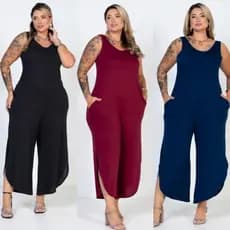 Macação Pantacourt Plus Size Curvy Viscolycra Versátil Com Bolso Confortável Moda Casual Feminina