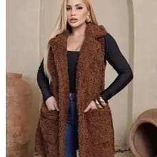 Colete Teddy Feminino Longo Soltinho Peluciado Aconchegante Casual Elegante Moda Outono Inverno