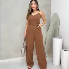 Macacão Alfaiataria Com Bolso Cinto removível Alça ajustavel bojo Pantalona Feminino Social Evangélico Elegante Trabalho