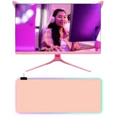 Kit Monitor 27" LED Rosa Aitek + Mousepad RGB 80x30cm - Full HD, 100Hz, Estilo Gamer