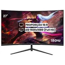 Monitor Curvo Gamer LCD 27" 180Hz 1ms Full HD Conexão HDMI e DisplayPort Para Jogos e Filmes