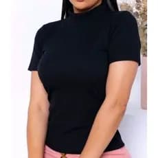 Blusa Feminina Canelada Gola Alta Manga Curta Tamanho Unico - Blusa Golinha com Manga