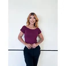 Cropped com Manga Ombro a Ombro Gola Canoa Blusa Feminina Curta - TAMANHO UNICO