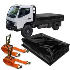 Cobertura Preta Carreteiro CK400 4x11 Vinil Com Ilhós + 2 Cintas Laranja 9 M Segurança De Carga