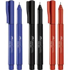 Kit C/4 Caneta Fine Pen Preta/Azul/Vermelho 0,4mm Ponta Fina Faber