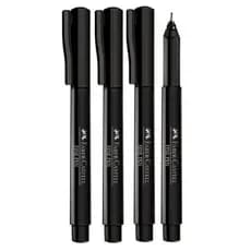 Kit C/4 Caneta Fine Pen Preta 0,4mm Ponta Fina Faber