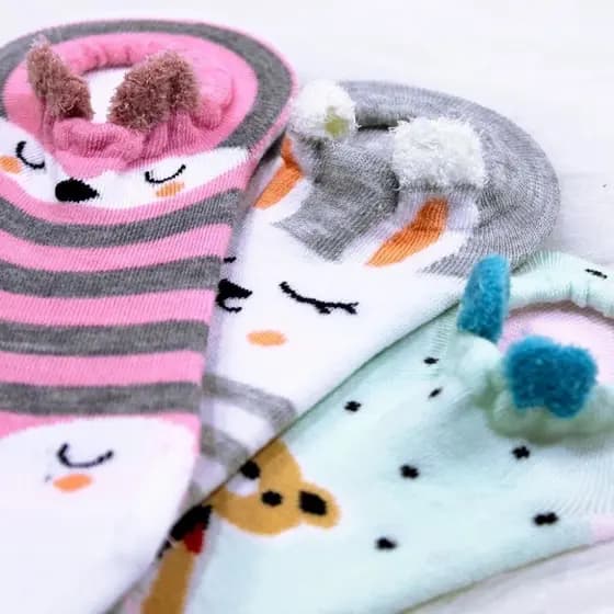 Kit 3 pares de Meias Adulto Feminina Confortáveis Divertidas