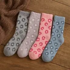 Kit 2,4 ou 6 Meias de Lã Felpuda Cano Medio Oncinha Coloridas Animal Print Adulto Inverno