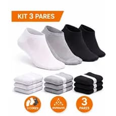 Kit 3 pares de Meia Sapatilha Masculina Invisível Cano Curto Sapatenis Tenis Algodão Respiravel Veste 39 ao 43
