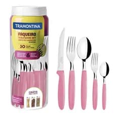 Faqueiro Tramontina Inox C/ Pote Plástico Ipanema 30 Pç Rosa