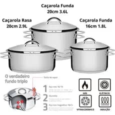 Jogo de Panelas Tramontina Inox Fundo Triplo Solar 3 Pç