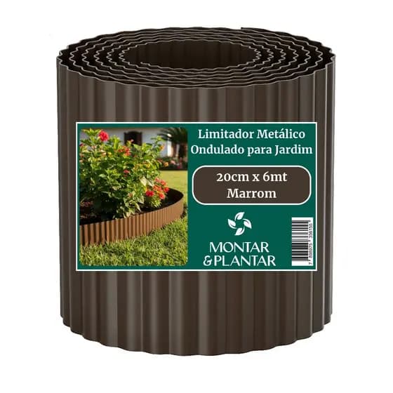 Limitador Metálico Ondulado para Jardim 20cm x 6,1mt Marrom