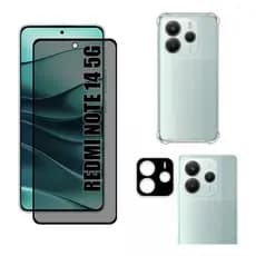 Kit Para Xiaomi Note 14 5G Película Privacidade + Capa Capinha Anti Shock+Pelicula Camera 3D