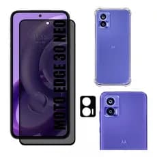 Kit Para Motorola Edge 30 Neo Película Privacidade + Capa Capinha Anti Shock+Pelicula Camera 3D