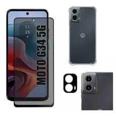 Kit Para Moto G34 Motorola Película Privacidade + Capa Capinha Anti Shock+Pelicula Camera 3D