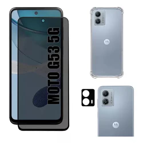 Kit Para Motorola G53 Película Privacidade + Capa Capinha Anti Shock+Pelicula Camera 3D