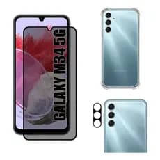 Kit Para Samsung M34 Película Privacidade + Capa Capinha Anti Shock+Pelicula Camera 3D