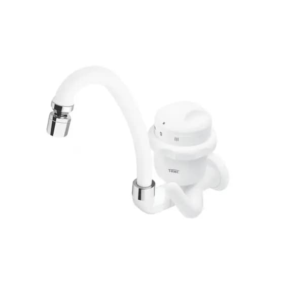 Fame Bica Alta E Movél Acabamento Cromado Cor Branco Torneira Elétrica De Cozinha 5400w 220v