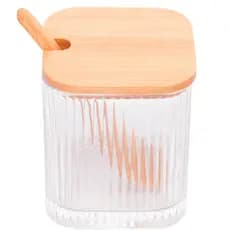 Porta Tempero Acucareiro Farinheiro de Vidro Com Tampa E colher De Bambu 430ml 8x8x9,5Cm quadrado