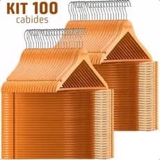 KIT Cabide de Madeira 100 Marfim Reforçado Roupa Antiderrapante Gancho de Metal Camisa Calça Vestido