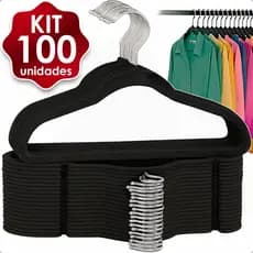 KIT Cabide Veludo 100 Unidades Adulto Antiderrapante Slim Ultra fino Resistente