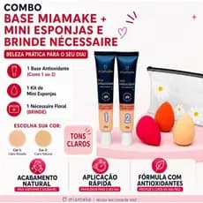 Base Antioxidante + Kit Mini Esponjas + Brinde Nécessaire Floral - Cores Claras