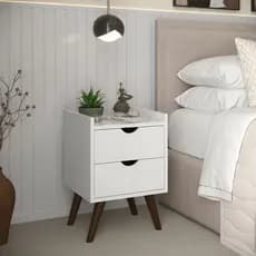 Mesa Cabeceira 2 Gavetas Juma Estilo Retrô Corrediças Telescópicas Mesinha Lateral Cama Quarto
