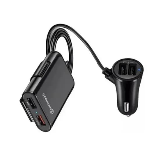 Carregador veicular 4x portas USB carregamento rápido extensão 1.8M