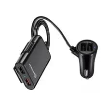 Carregador veicular 4x portas USB carregamento rápido extensão 1.8M