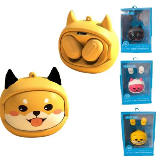 Fone De Ouvido Sem Fio Bluetooth Carinha Cachorro Gato