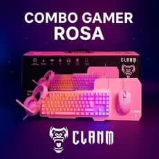 KIT GAMER ROSA - COMBO CANDY -TECLADO, MOUSE, FONE E MOUSEPAD -  CLANM