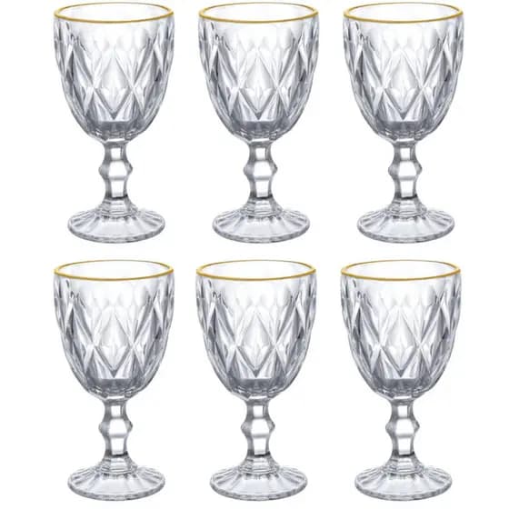 Jogo de 6 Taças 330 ml Borda Dourada Diamond Clear