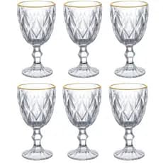 Jogo de 6 Taças 330 ml Borda Dourada Diamond Clear