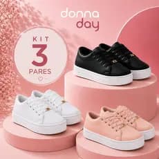 Kit 3 Pares Tenis Feminino Casual Basico Donnaday Leve Confortavel Barato Minimalista Versatil