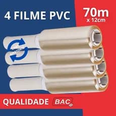 Kit 4 Rolo Fácil Filme PVC Plástico 70m Embala Protege Conserva Alimentos Estética Qualidade BAC