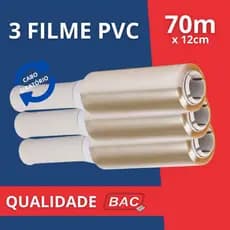 Kit 3 Rolo Fácil Filme PVC Plástico 70m Embala, Protege Conserva Alimentos Qualidade Bac