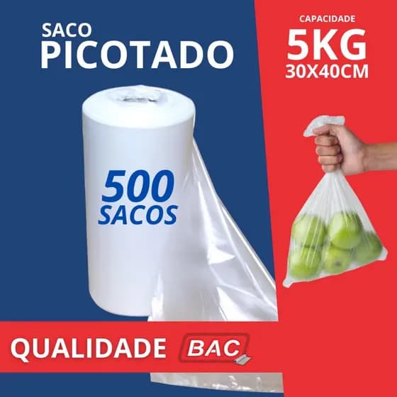 Bobina Picotada 30x40 5kg 500 Sacos Armazenar e  Embalar Alimentos Freezer Microondas Qualidade BAC