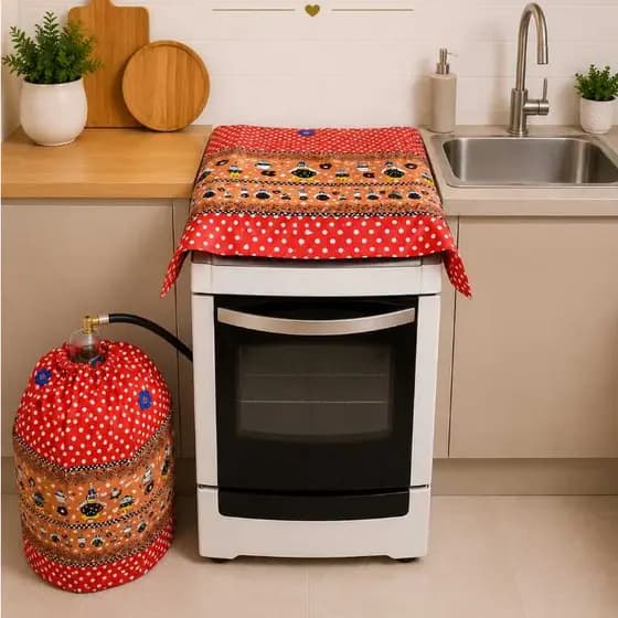 Kit 2 Peças Capa Fogão 4 5 6 Bocas Capa Botijão Cozinha Tecido Oxford Decoração Casa Qualidade