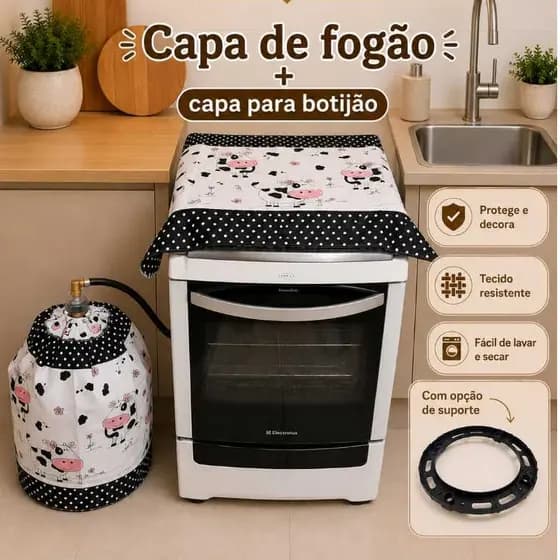 Kit 2 Peças Capa Fogão 4 5 6 Bocas Capa Botijão Cozinha tecido Oxford Casa Qualidade Premium
